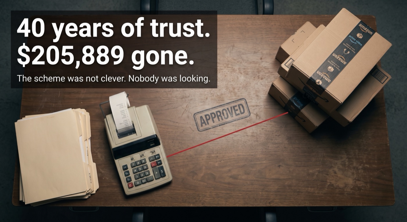 40 years of trust. $205,889 gone. The scheme was not clever. Nobody was looking.